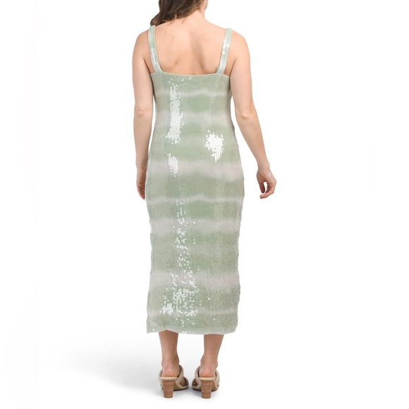 CAROLINE CONSTAS MINT GREEN TIE DYE OMBRÉ SEQUINS MIDI DRESS SHEATH SUMMER VNECK - Picture 5 of 5
